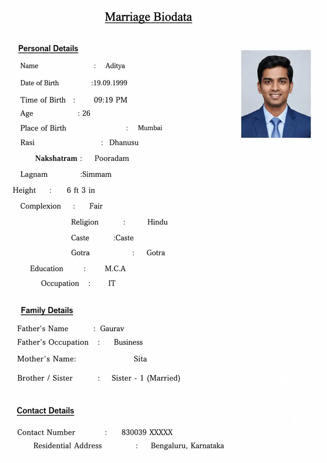 Word Format Marriage Biodata