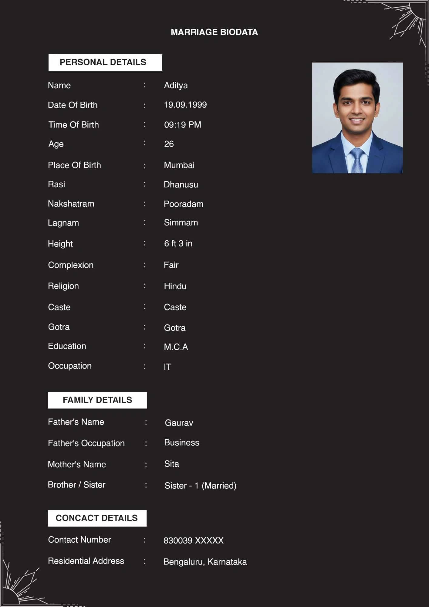 Classic traditional marriage biodata word format alternative in PDF