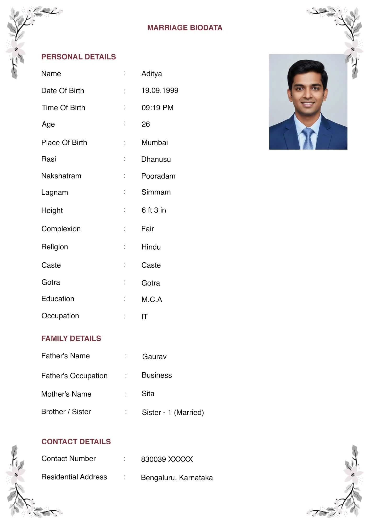 Contemporary marriage biodata format in english for quick download