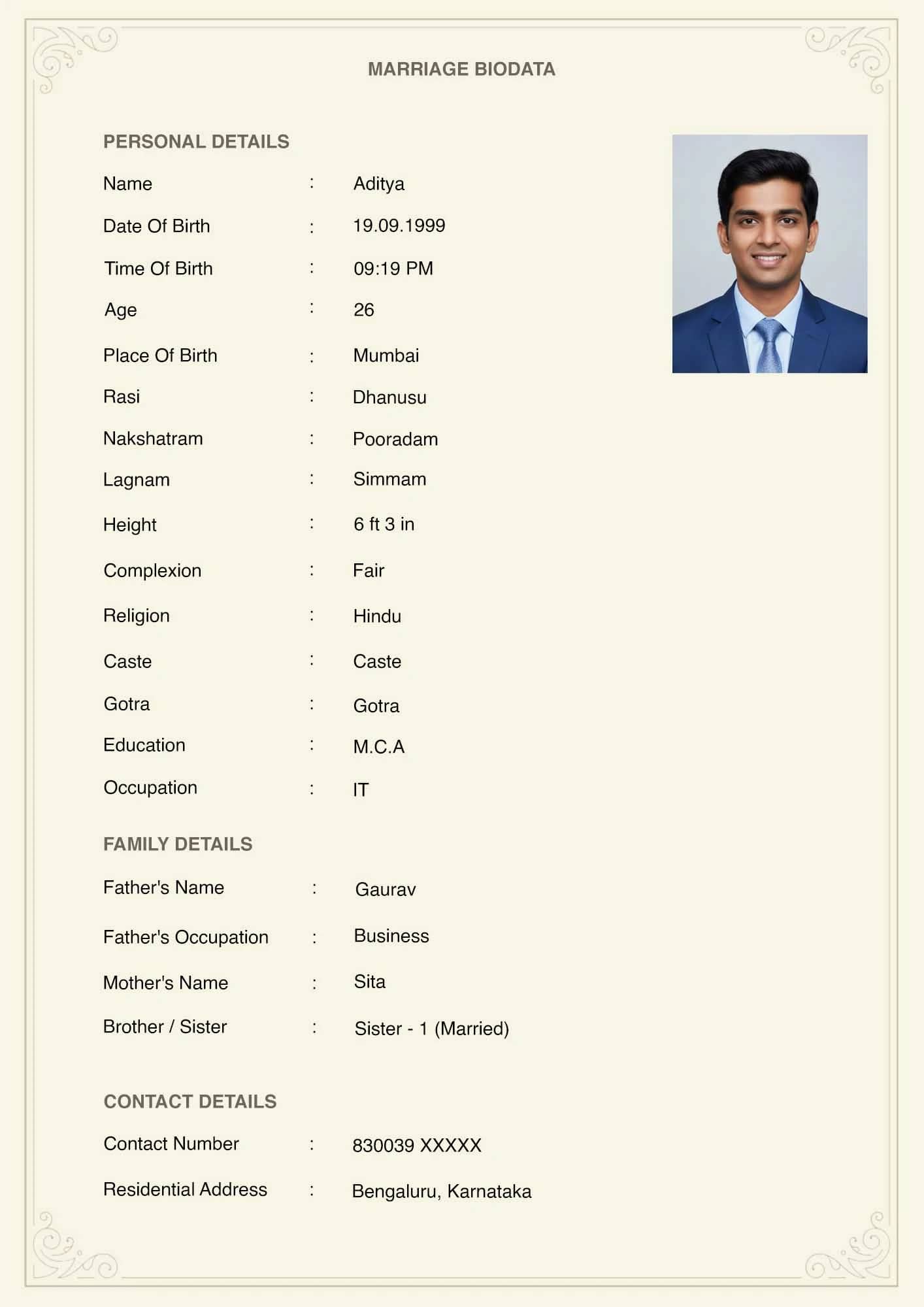 Creative and aesthetic matrimonial profile template for grooms