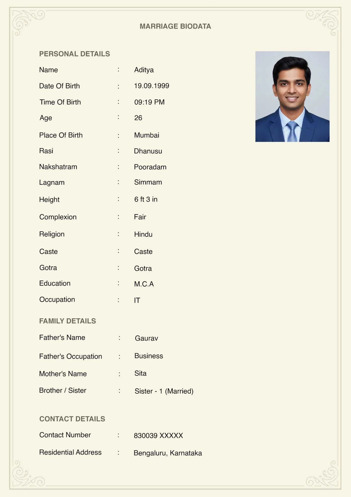 Creative and aesthetic matrimonial profile template for grooms