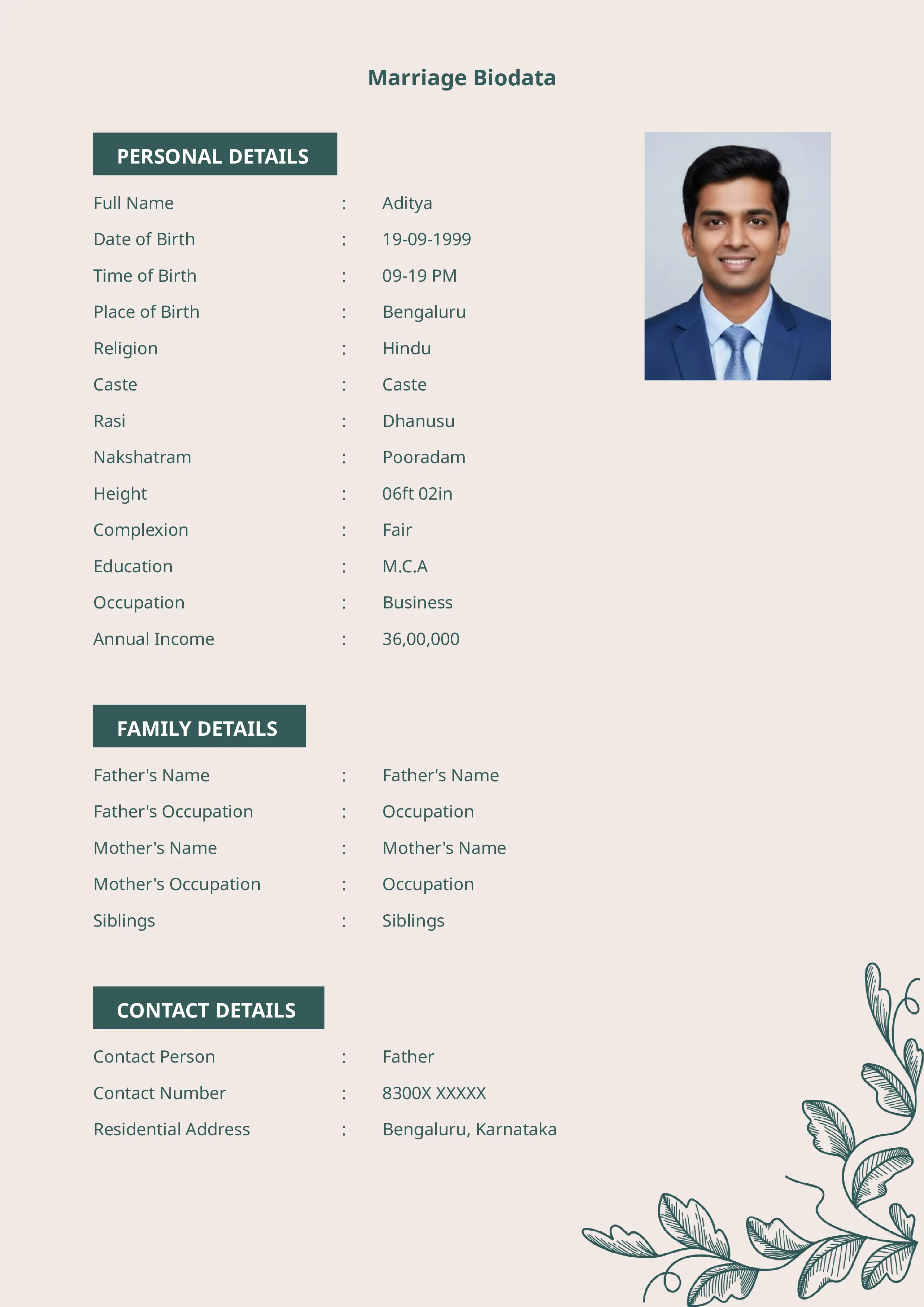 Latest marriage biodata maker free template for Indian families
