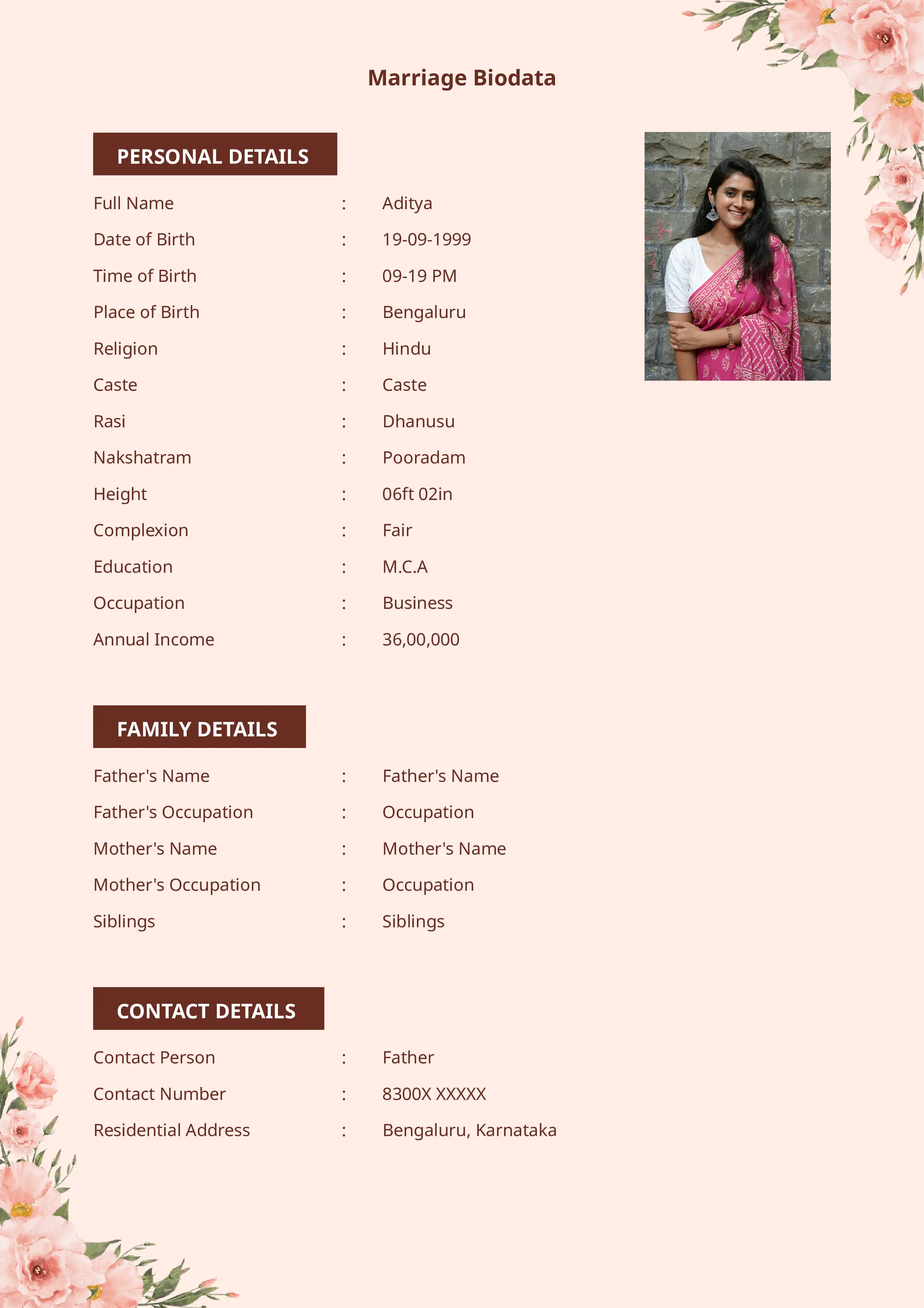 Aesthetic marriage resume format for matrimony with modern look