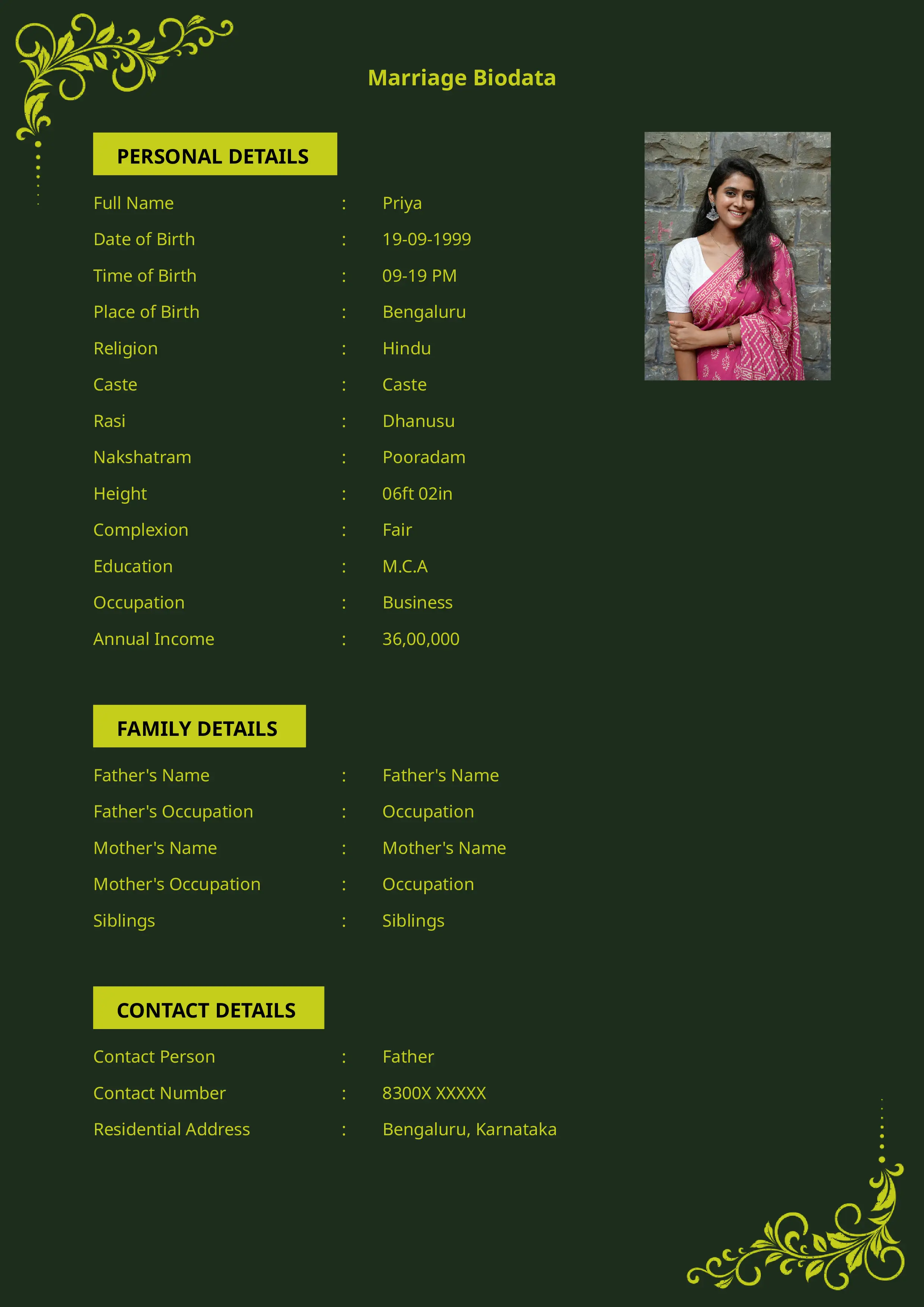 Best hindu marriage biodata format pdf with traditional motifs