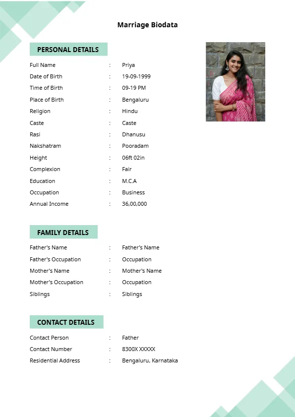 Simple shaadi biodata format in english with clean background