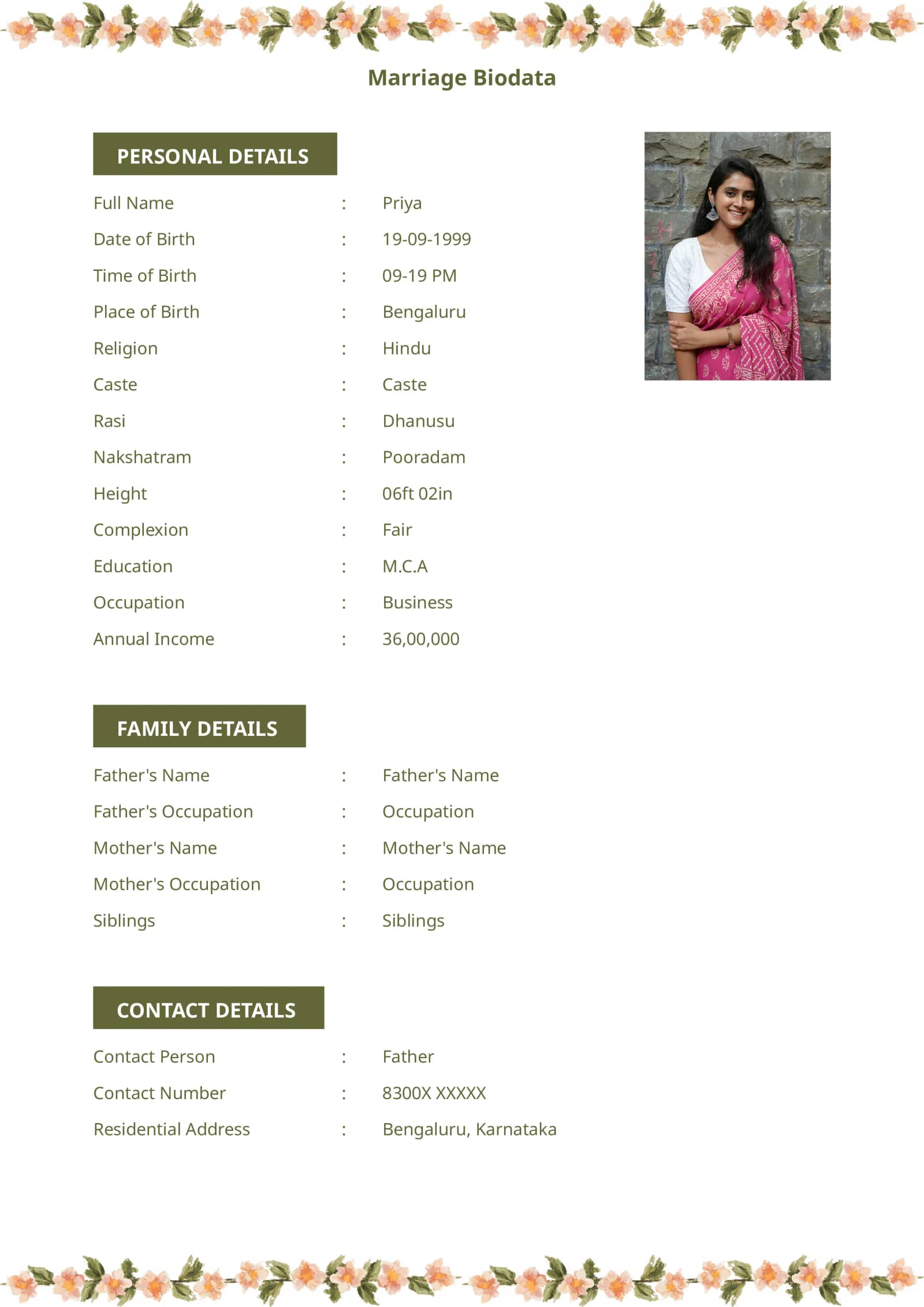 Professional groom biodata format for marriage in PDF