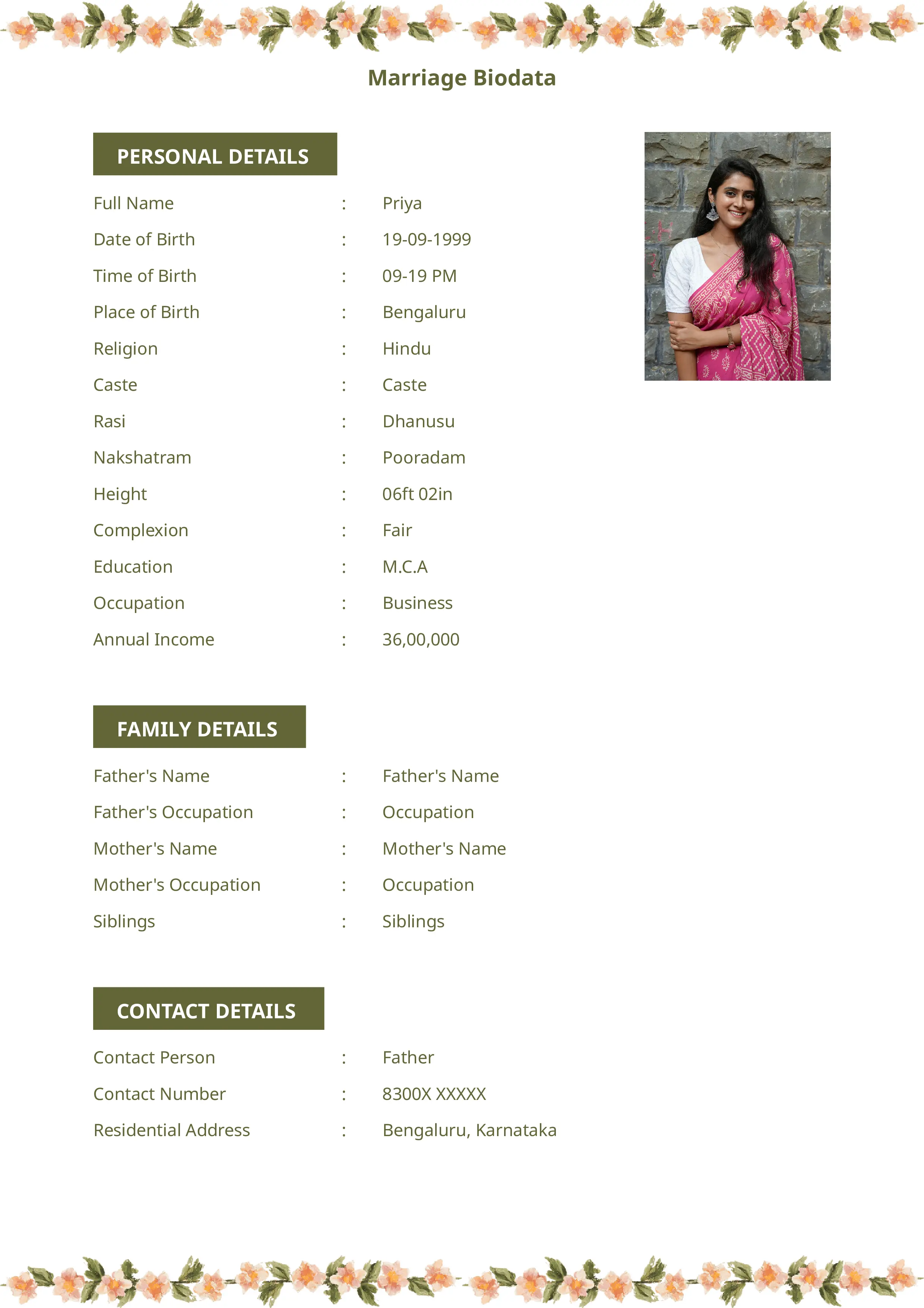 Professional groom biodata format for marriage in PDF