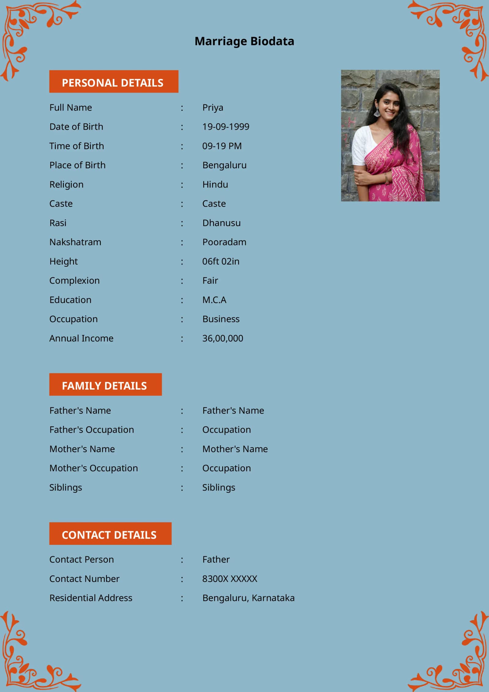 Latest Indian marriage biodata format for boy with photo upload