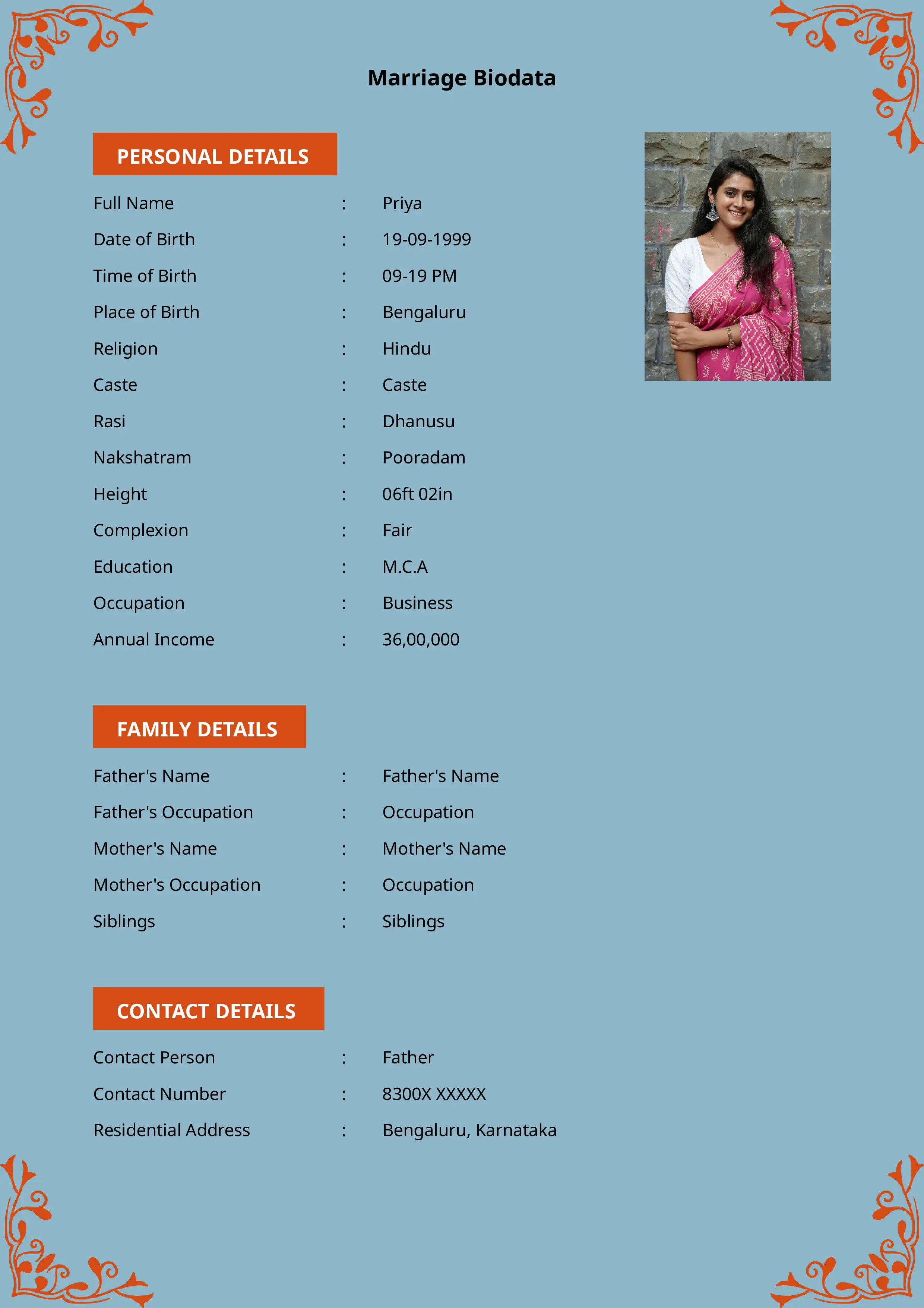 Latest Indian marriage biodata format for boy with photo upload