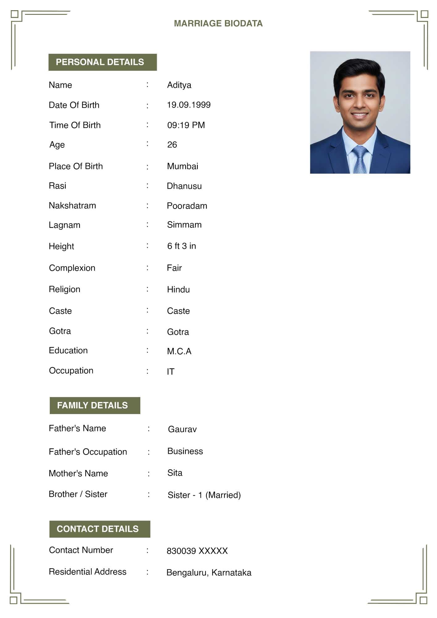 Marriage Biodata Format for Boy (PDF Sample and Filled Example)