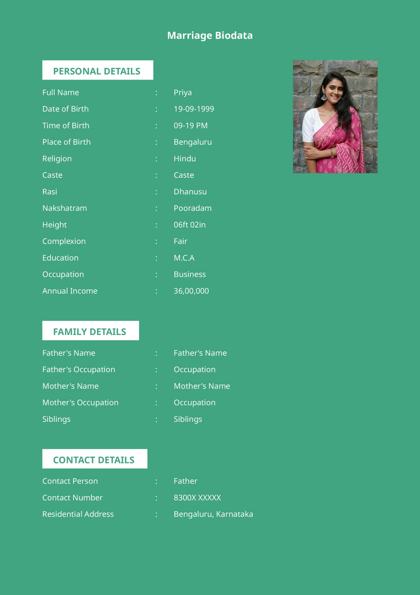 Classic hindu boy marriage biodata format with clear sections