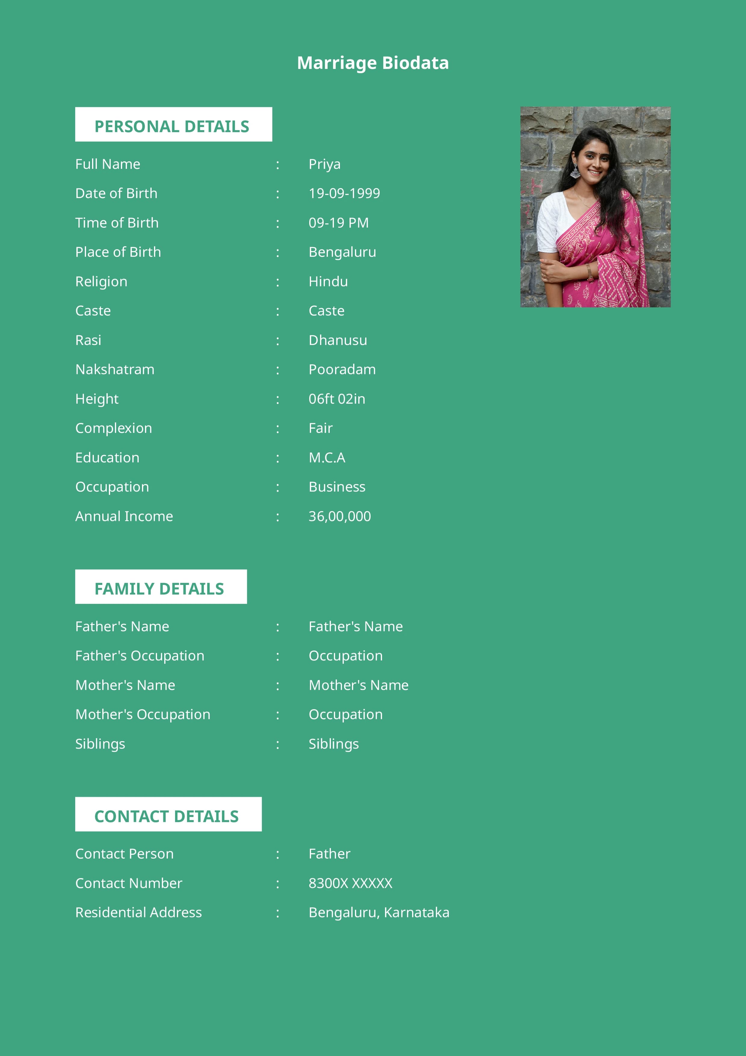 Classic hindu boy marriage biodata format with clear sections