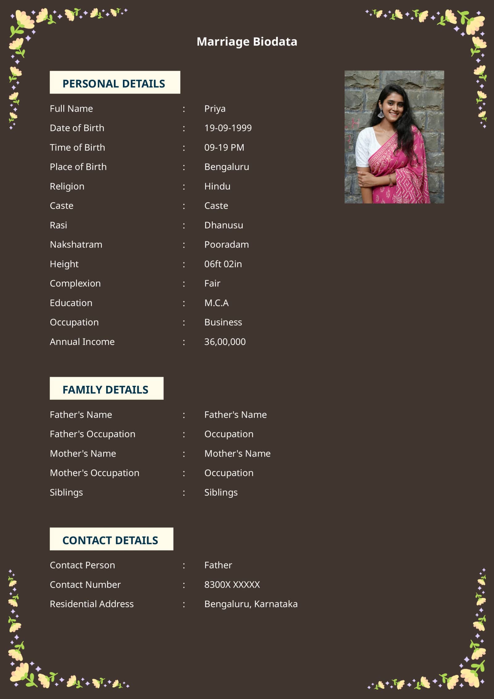 Simple online marriage biodata maker template for quick generation
