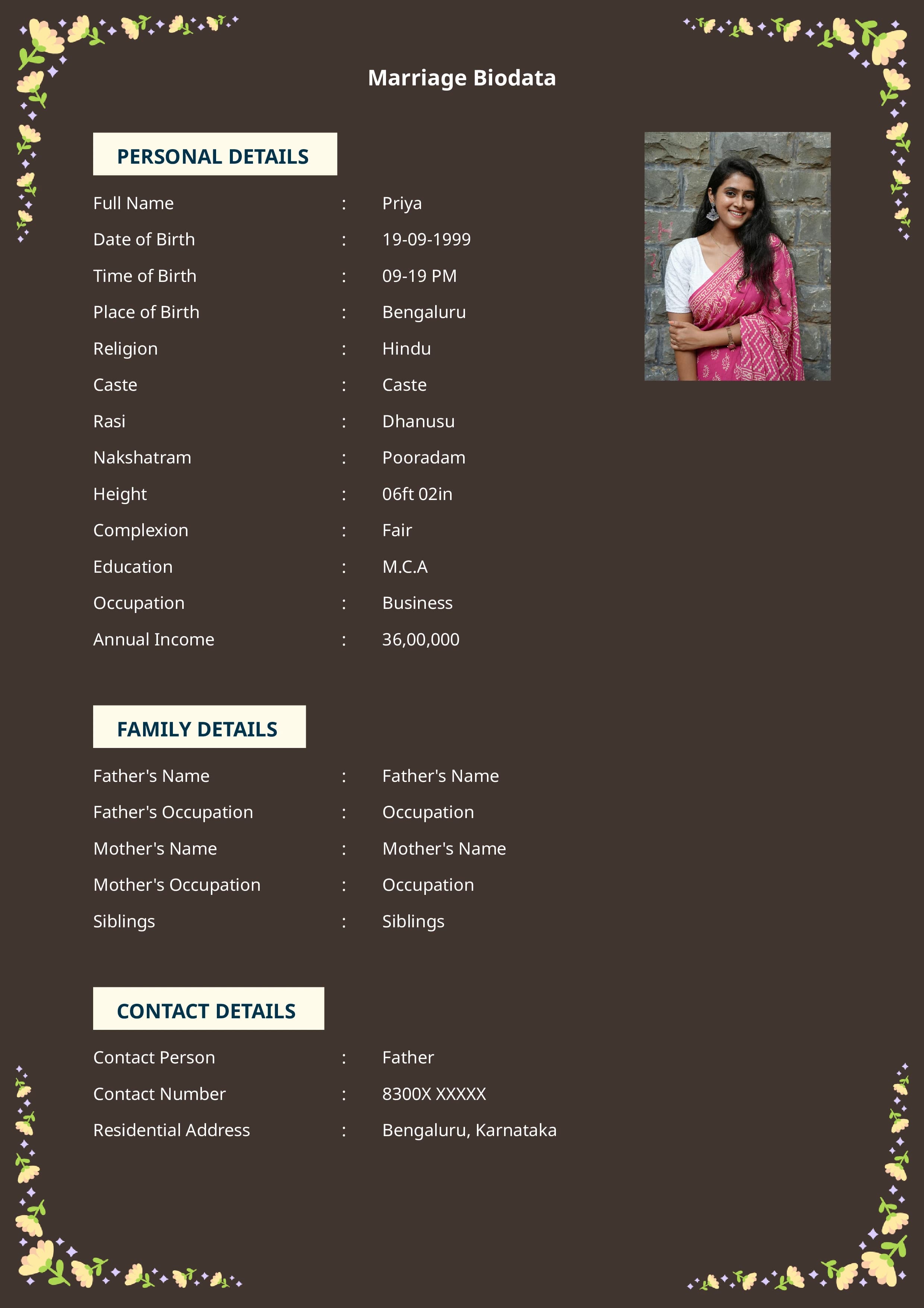 Simple online marriage biodata maker template for quick generation