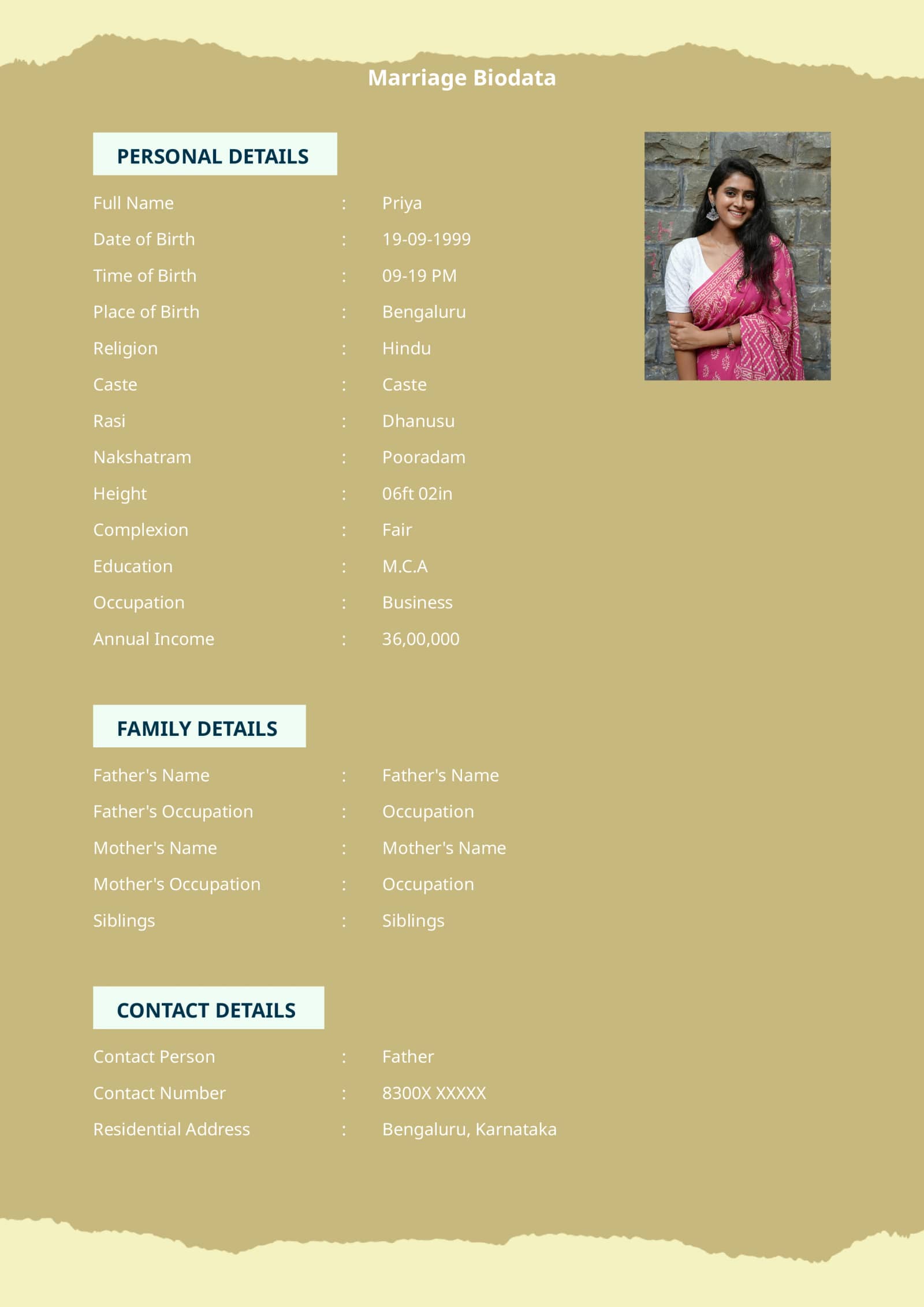 Premium aesthetic marriage biodata template with modern layout