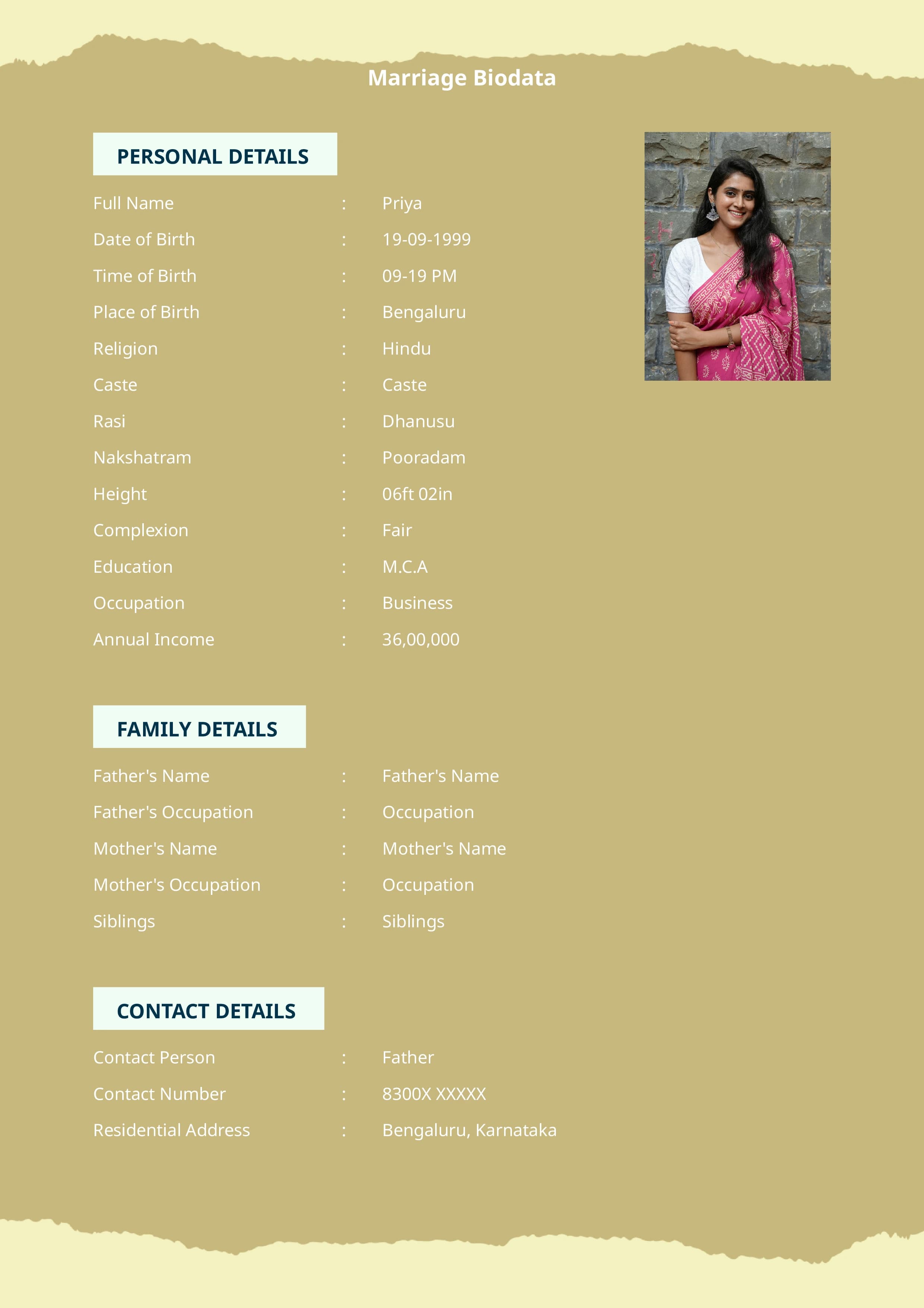Premium aesthetic marriage biodata template with modern layout
