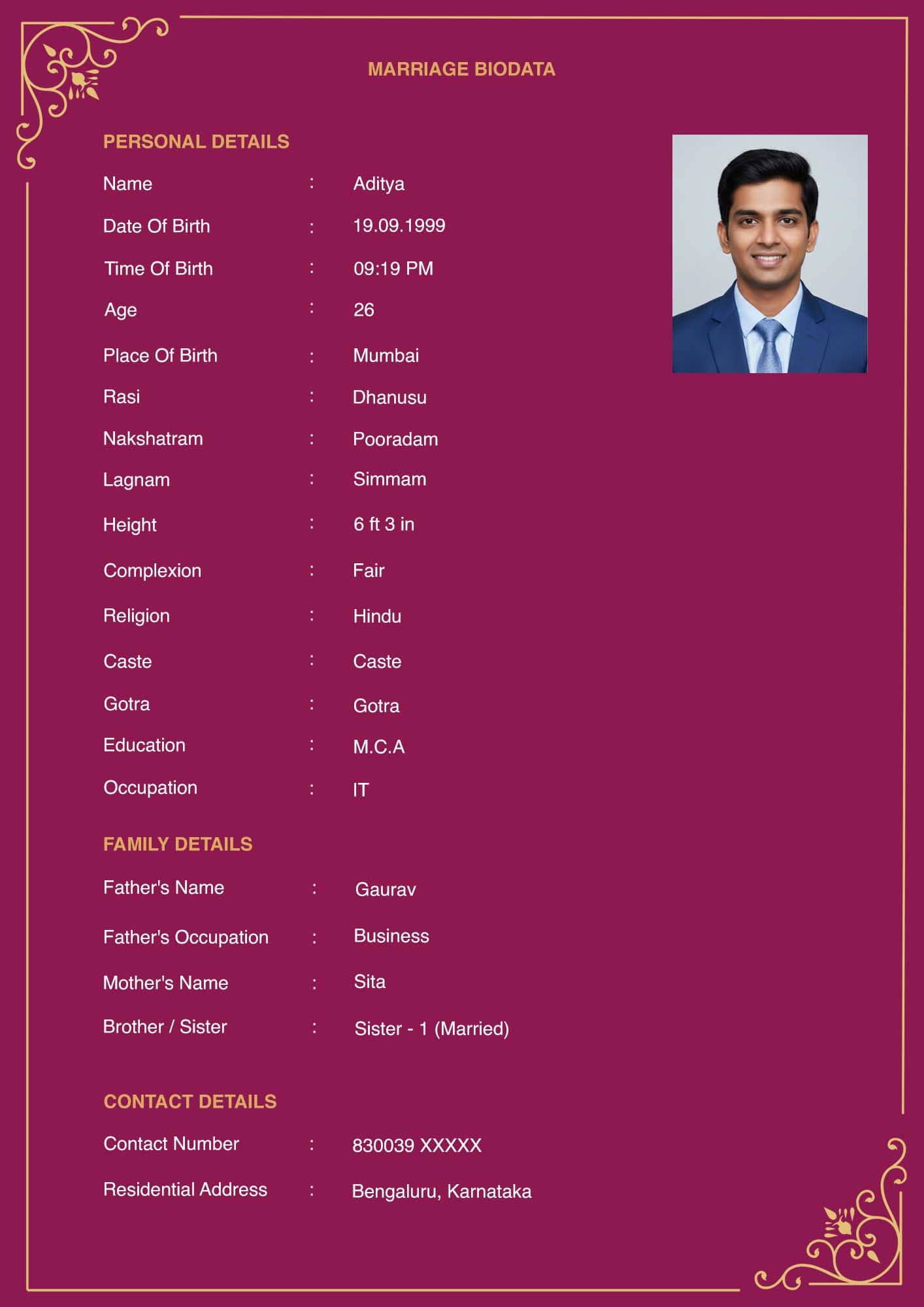 Marriage biodata format in Hindi PDF sample