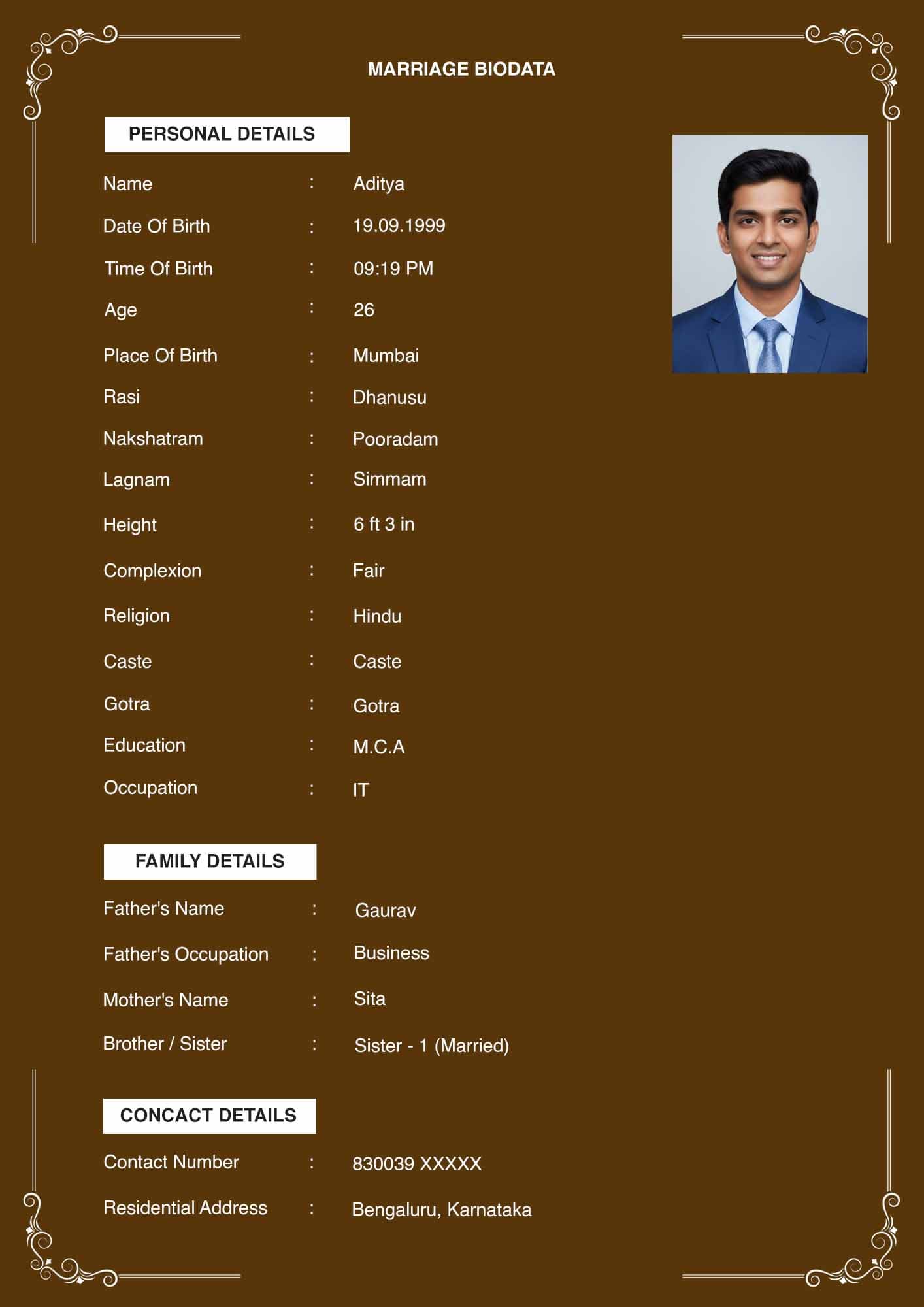 Beautiful floral marriage biodata template for Hindu matrimony